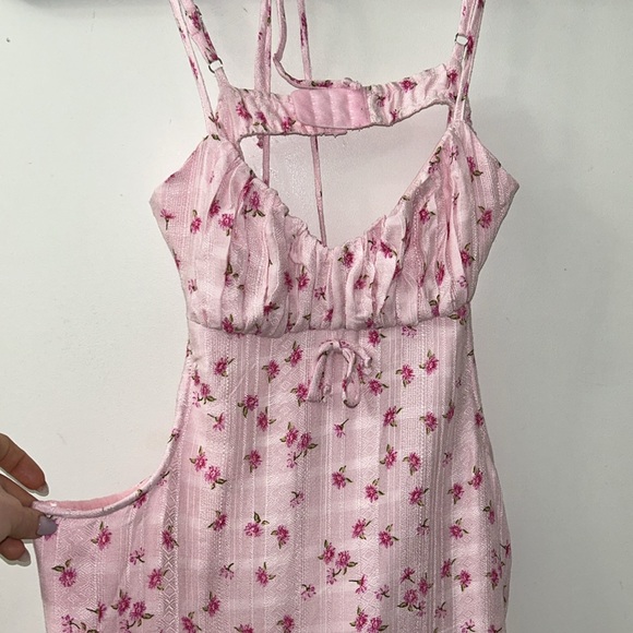 Pink Floral Low Back Mini Dress - Picture 2 of 4